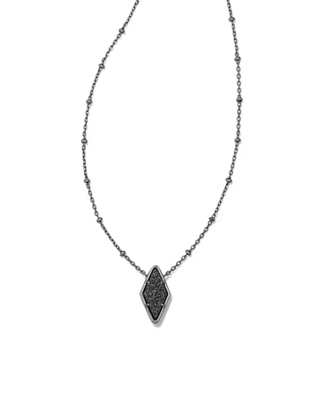 Kinsley Gunmetal Short Pendant Necklace in Black Drusy | Kendra Scott