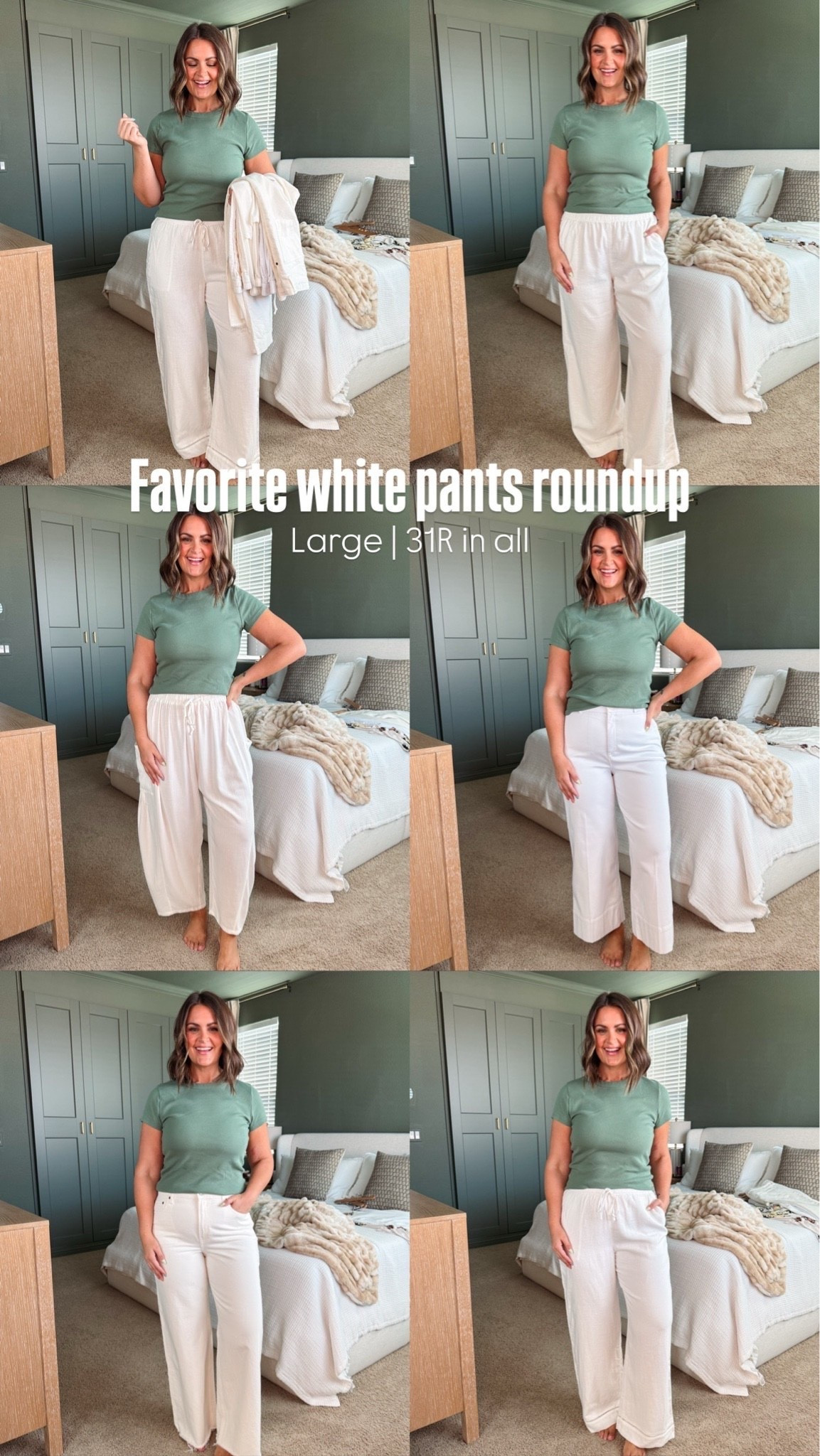 First pair, old navy, large regular
2nd pair, amazon, large
3rd pair(slacks), spanx, large regular 
4th pair(jeans), Abercrombie, 31R
5th pair, Abercrombie, large
Tshirt, large
*also linked my tshirt bra, size large

Size 12, midsize, summer fashion, white pants @abercrombie  @Spanx

#LTKootd #LTKMidsize #LTKWorkwear