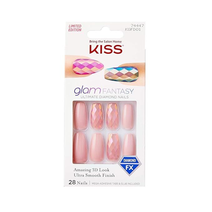 Kiss Glam Fantasy Ultimate Diamond 28 Nails KGFD01X Nude Pink Coffin | Amazon (US)