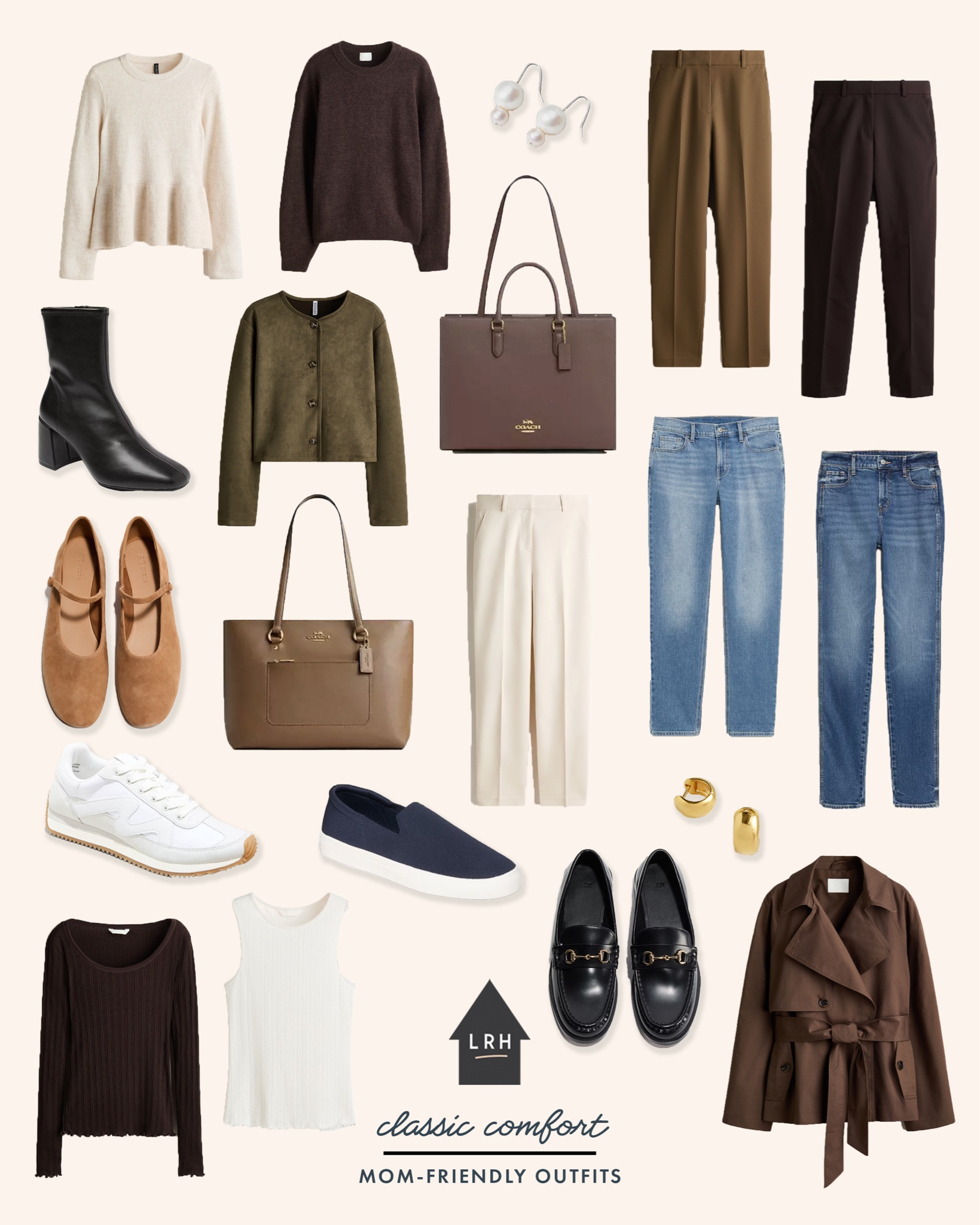 A capsule wardrobe, of sorts, to create easy and completely wearable outfits as a busy mom who still wants to feel pulled together each day. My philosophy - if you find a piece that works, make it a uniform and buy it in a few colors (hence the repeating trousers and jeans). These pieces will transition well through the rest of the winter into the spring months!

#HM #OldNavy #MomFits #OldMoneyAesthetic #DeepAutumn #DeepAutumnPalette #SoftClassic #CapsuleWardrobe #MomStyle #WinterFashion #SpringFashion

#LTKmodest #LTKstyletip #LTKwinter