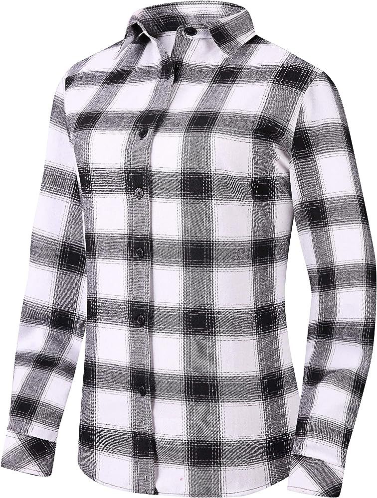 Uillnoodu Women's Flannel Plaid Shirts Long Sleeve Regular Fit Button Down Casual Cotton | Amazon (US)