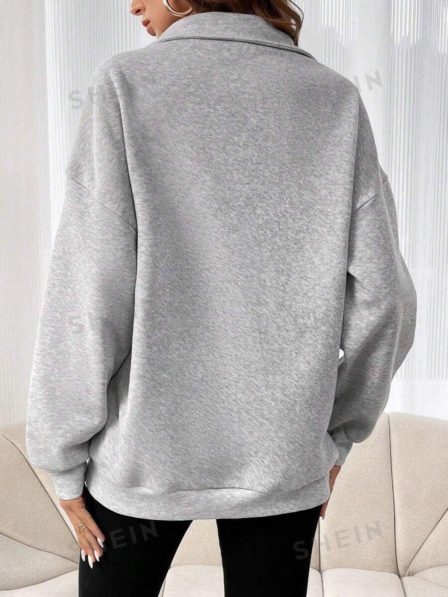 SHEIN LUNE Women's Solid Color Half-zipper Drop Shoulder Sweatshirt With Zipper | SHEIN