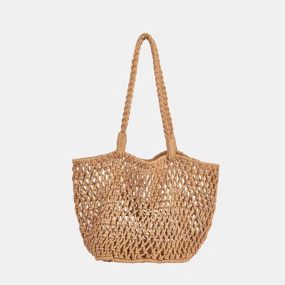 Women's Tan Open Weave Beach Tote Bag - Cupshe | Target
