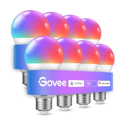 Govee Smart Light Bulbs, WiFi Bluetooth Color Changing Bulbs, Music Sync, 54 Dynamic Scenes, 16 Million DIY Colors RGB Light Bulbs, Work with Matter, Alexa & Google Assistant, 800 Lumen, 8 Pack | Amazon (US)