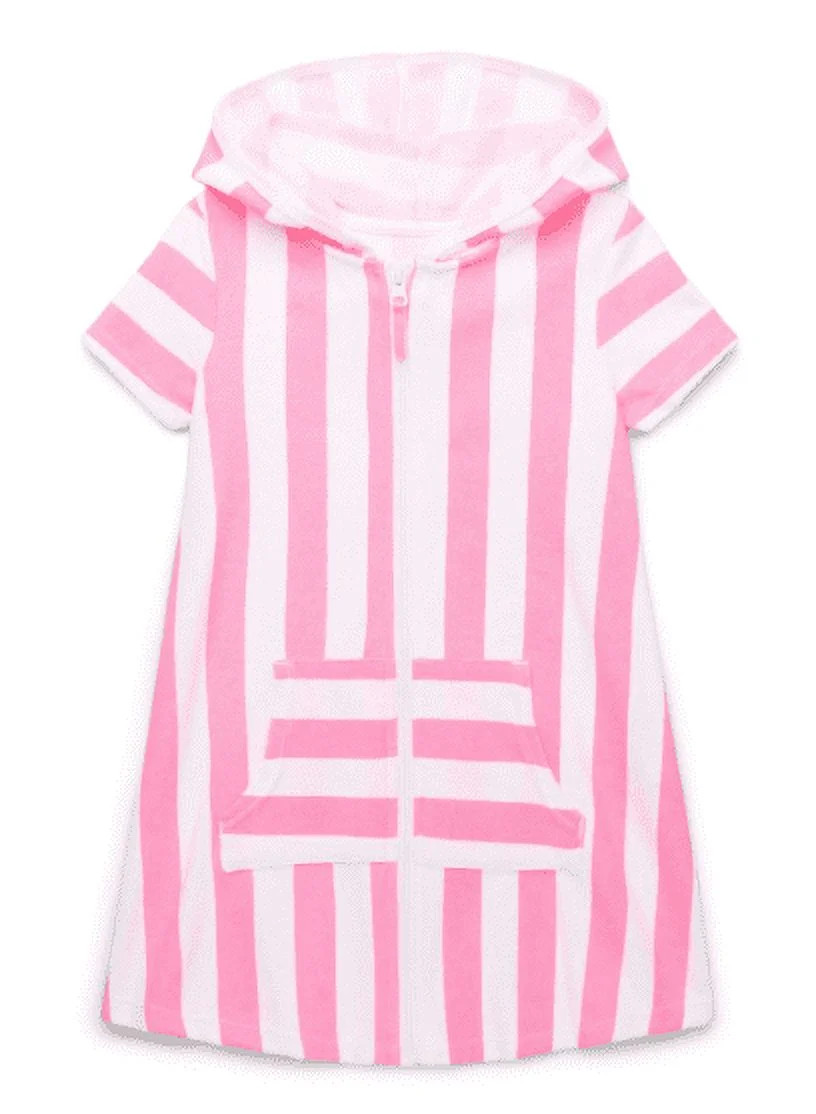 Wonder Nation Girls Terry Toweling Hooded Zip Swimsuit Coverup Dress with UPF50+, Sizes 4-18 | Walmart (US)