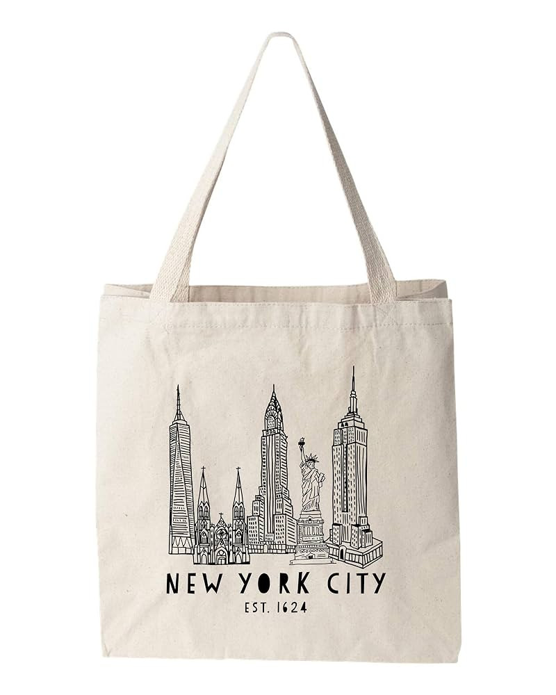 New York City, NYC, Empire State Building/Statue of Liberty/Chrysler Building, Natural Canvas Bag... | Amazon (US)