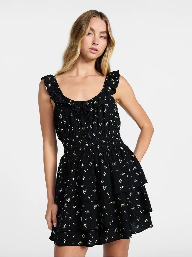 No Boundaries Ruffle Smocked Waist Romper, Women’s XXS-XXL | Walmart (US)