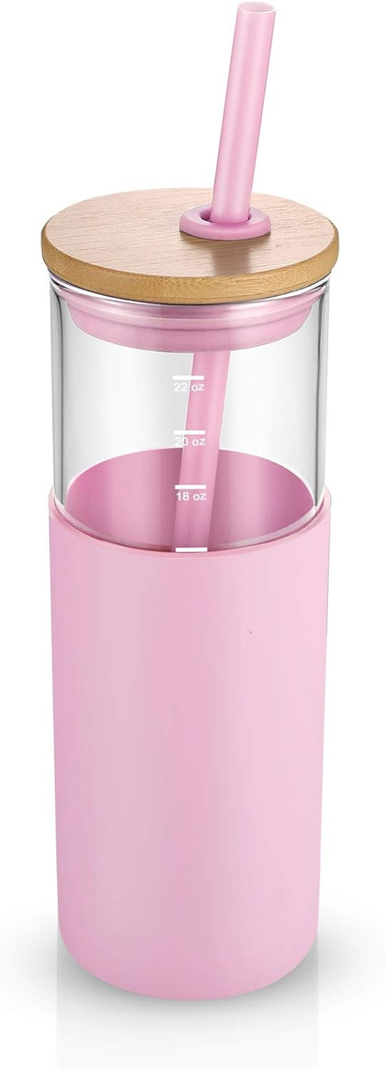 tronco 24oz Glass Tumbler Glass Water Bottle Straw Silicone Protective Sleeve Bamboo Lid - BPA Fr... | Amazon (CA)