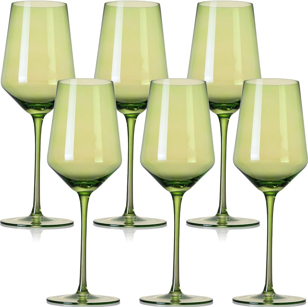 comfit Juego de 6 copas de vino verde sopladas a mano, copas de vino verde de tallo largo, juego ... | Amazon (US)