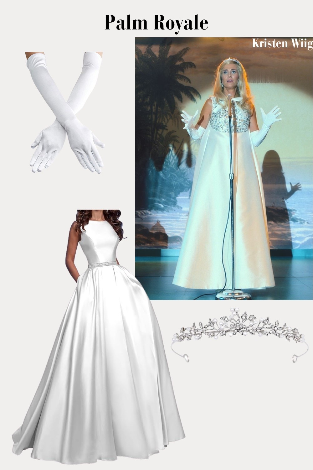 Maxine wears a satin ball gown with bejeweled top, rhinestone tiara and white gloves

#LTKStyleTip