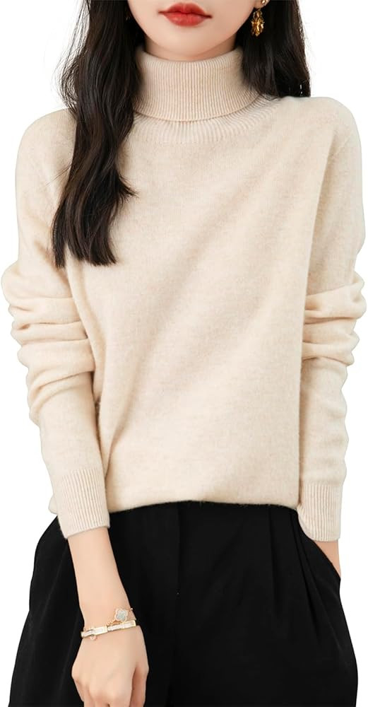 Women's Turtleneck 100% Merino Wool 2024 First-Line Ready to Wear Fall Winter Seamless Knit Pullo... | Amazon (US)