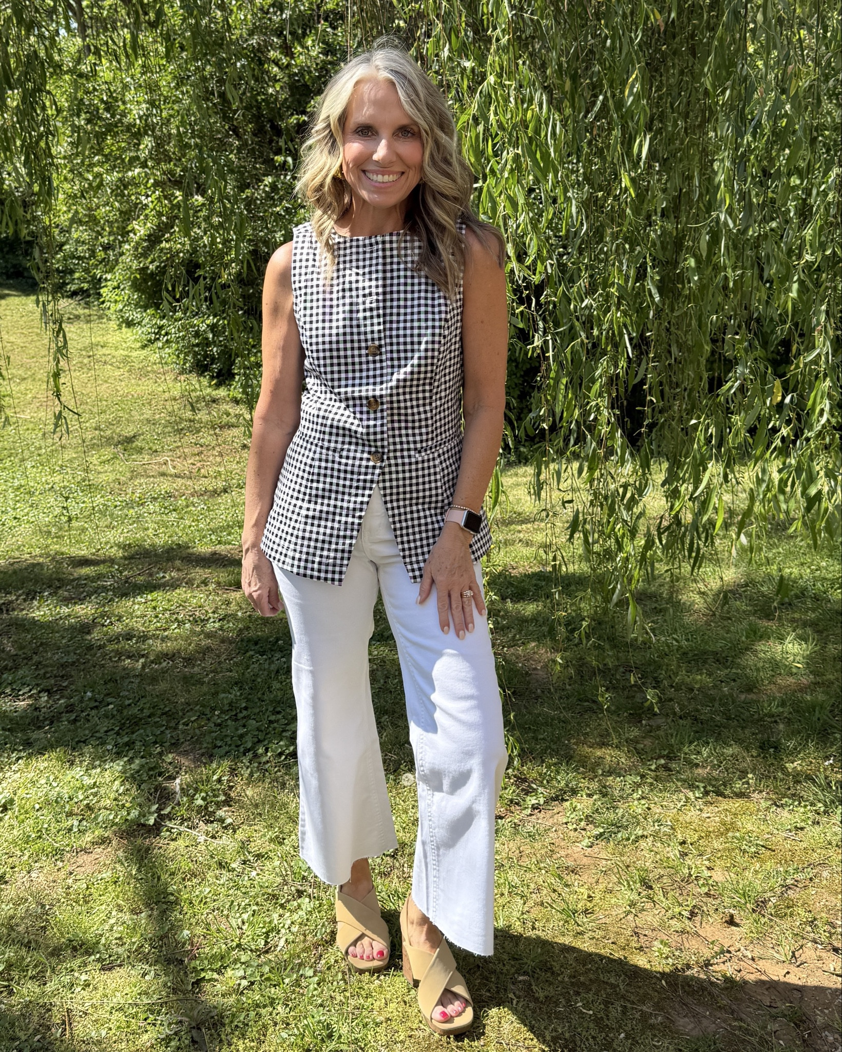 Don’t let anyone tell you you have to spend a million bucks to look like you did. ￼ All of these styles from Cato fashions are under $50 each.  ￼ I’m wearing extra small and everything in a size 4 in jeans.