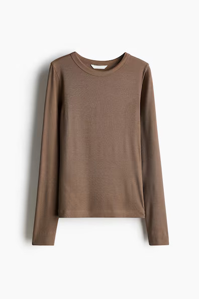 H & M - Ribbed top - Brown | H&M (UK, MY, IN, SG, PH, TW, HK)