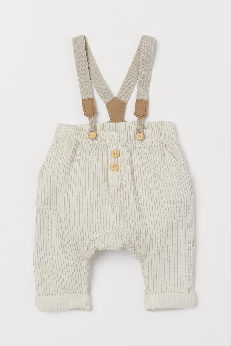 BABY EXCLUSIVE. Pants in crinkled, double-weave organic cotton fabric. Elasticized waistband, dec... | H&M (US + CA)