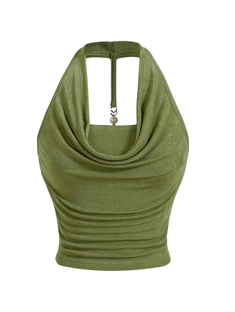 Milumia Women Ruched Halter Y2k Crop Tops Backless Cowl Neck Sleeveless Shirts | Amazon (US)