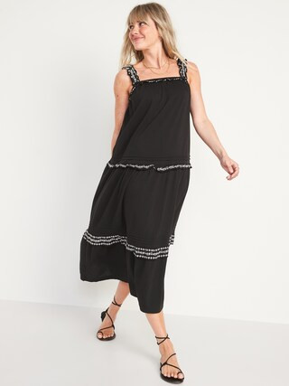 Sleeveless Ruffle-Neck Tiered Midi Swing Dress for Women | Old Navy (US)