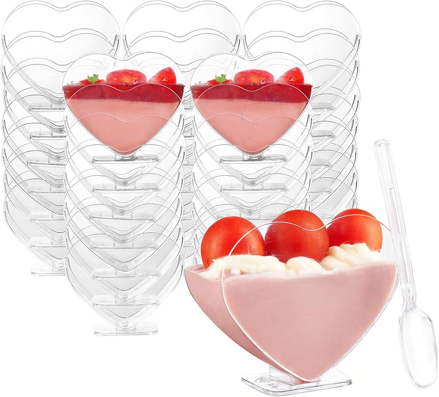 40 Pack 3oz Mini Dessert Cups with Spoons Heart-shape Bowls Great For Tasting Birthday Party Dess... | Amazon (US)
