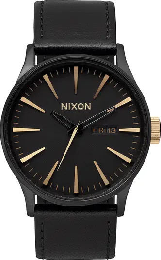 The Sentry Leather Strap Watch, 42mm | Nordstrom