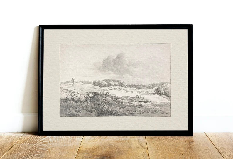 Rustic Landscape Drawing PRINTABLE / Vintage Neutral Sketch - Etsy | Etsy (US)