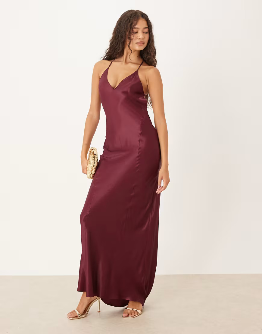 ASOS DESIGN satin seam detail maxi dress in plum-Purple | ASOS (Global)