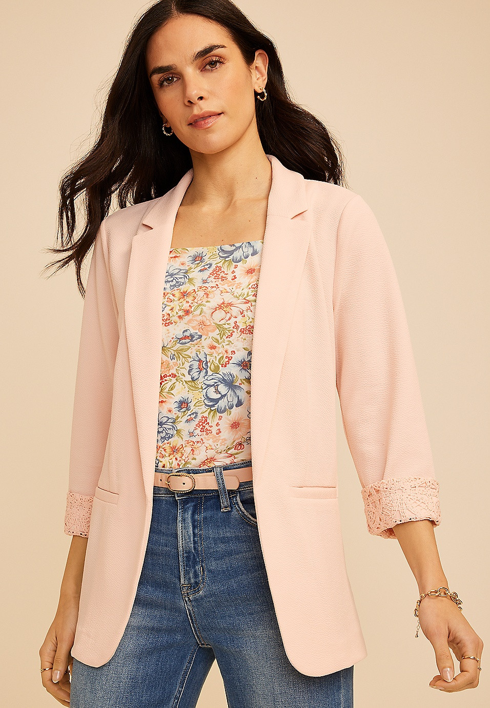 Versa Crochet Cuff Blazer | Maurices