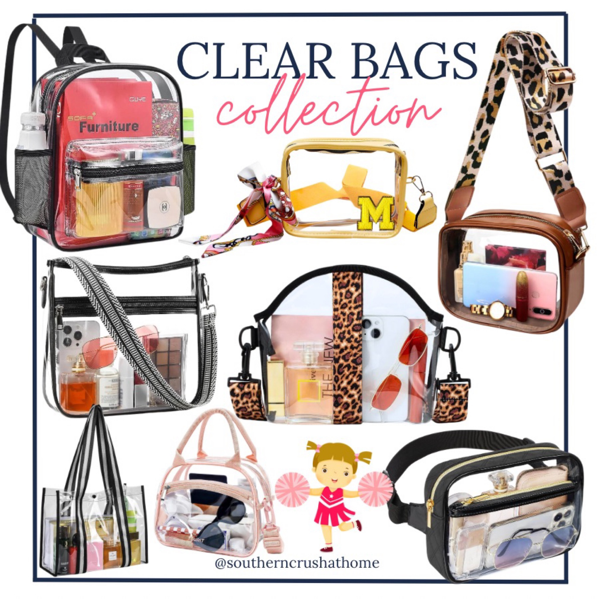 Clear Bag Stadium Approved Crossbody Messenger Shoulder Bag with Adjustable  Strap For Concert Festival or as Clear Lunch Bag with Bottle Holder