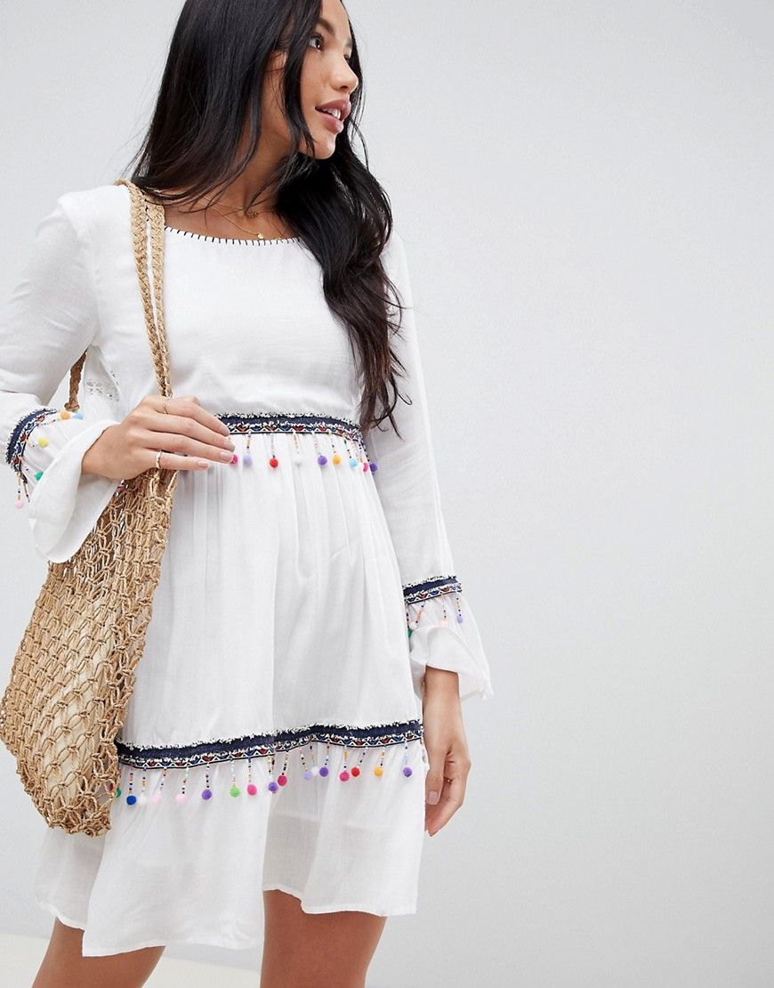 Raga Coconut Cove Pom Pom Dress - White | ASOS US