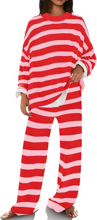 SENSERISE Womens Striped Set Sweater Lounge Sets Matching Fall Outfits Long Sleeve Tops and Pants... | Amazon (US)