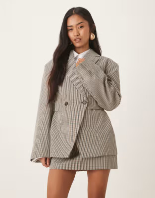 ASOS DESIGN tailored check blazer with hardware trim detail and mini skirt in check | ASOS (Global)