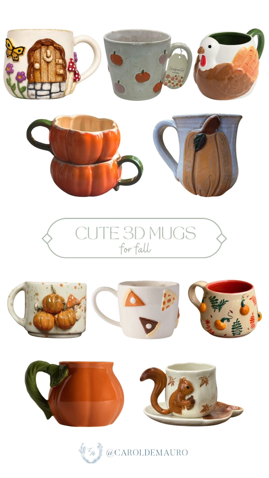 These mugs are almost too cute to drink out of! Pumpkins, turkeys, squirrels... every single one would make fall mornings so much sweeter.

fall mugs, 3D mugs, autumn kitchen, coffee mugs, pumpkin decor, fall coffee bar, seasonal mugs, cute kitchenware
pumpkin spice latte, kitchen finds, fall drinkware, hosting must have, cozy fall finds

#LTKSeasonal #LTKHome