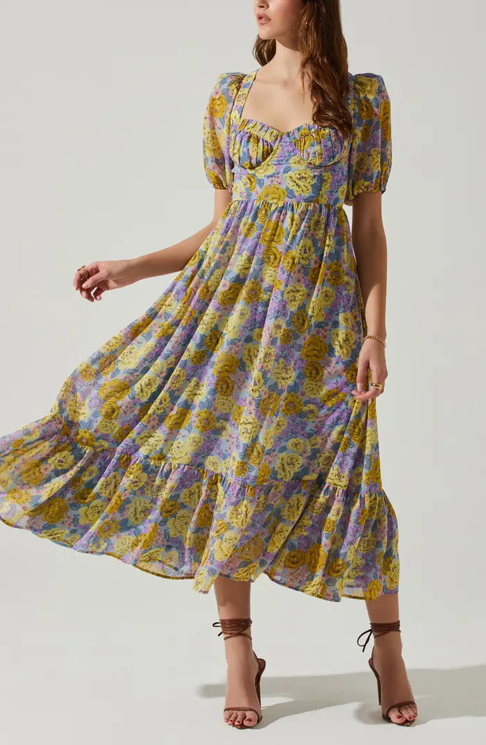 ASTR the Label Floral Sweetheart Neck Midi Dress | Nordstrom | Nordstrom
