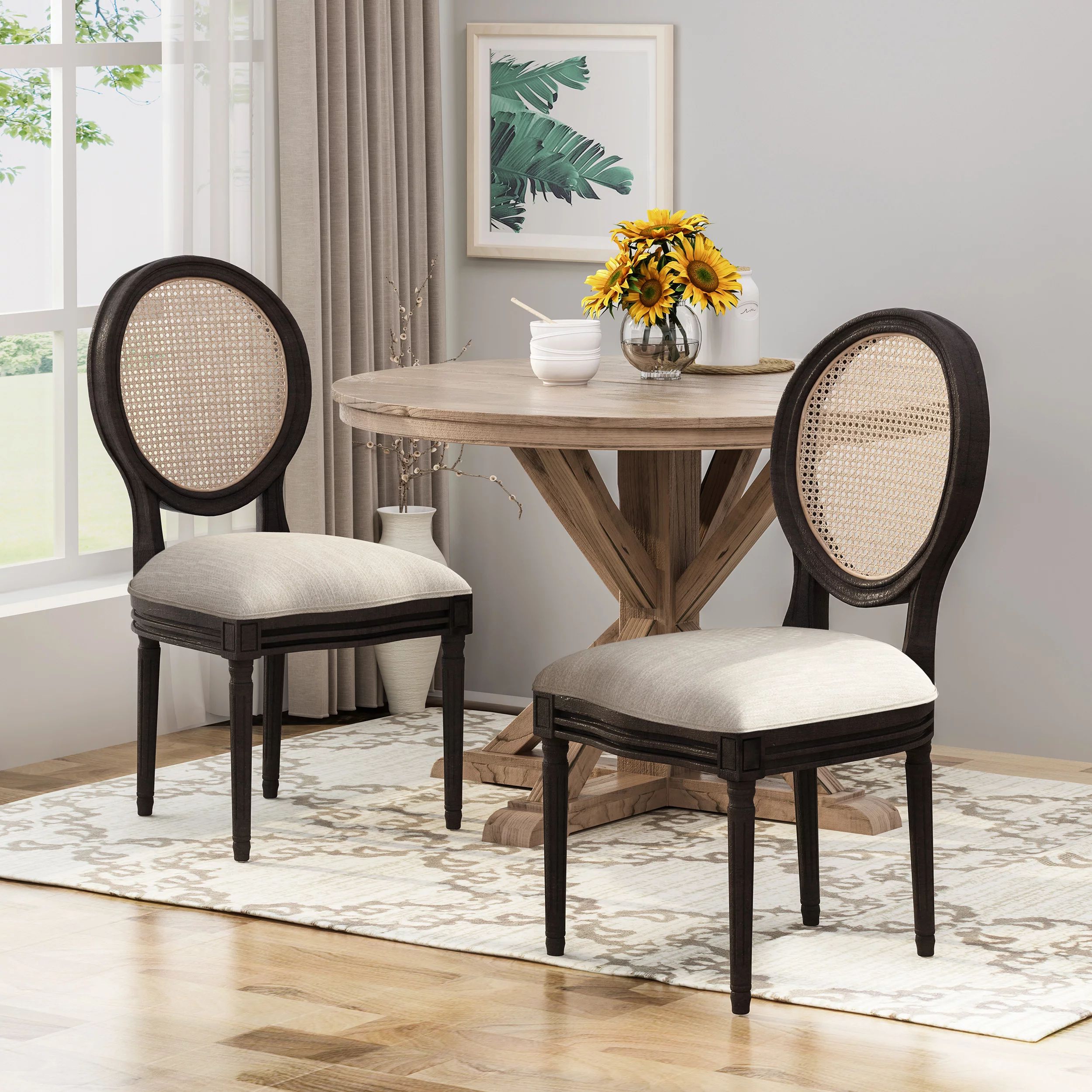 Laney Wooden Dining Chairs with Beige Cushions (Set of 2), Beige and Natural Finish - Walmart.com | Walmart (US)