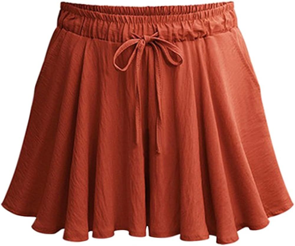 Women's Summer High Elastic Waist Drawstring Wide Leg Chiffon Culottes Comfy Shorts | Amazon (US)