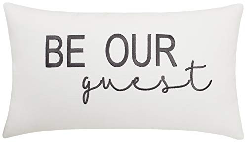 EURASIA DECOR Be Our Guest Embroidered Lumbar Accent Throw Pillow Cover - 12x20, Ivory | Amazon (US)