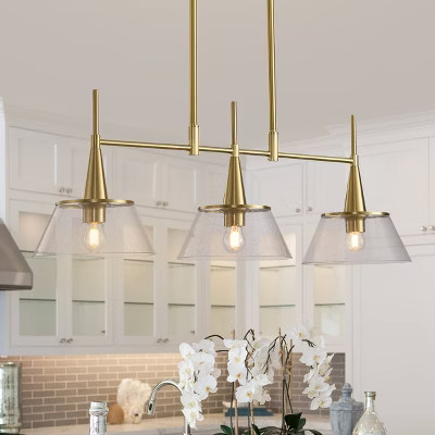Modern 3-Light Linear Chandelier for Dining Room, 34.25in Brass Finish Kitchen  Island Pendant Light with Seeded Glass Shade | Target