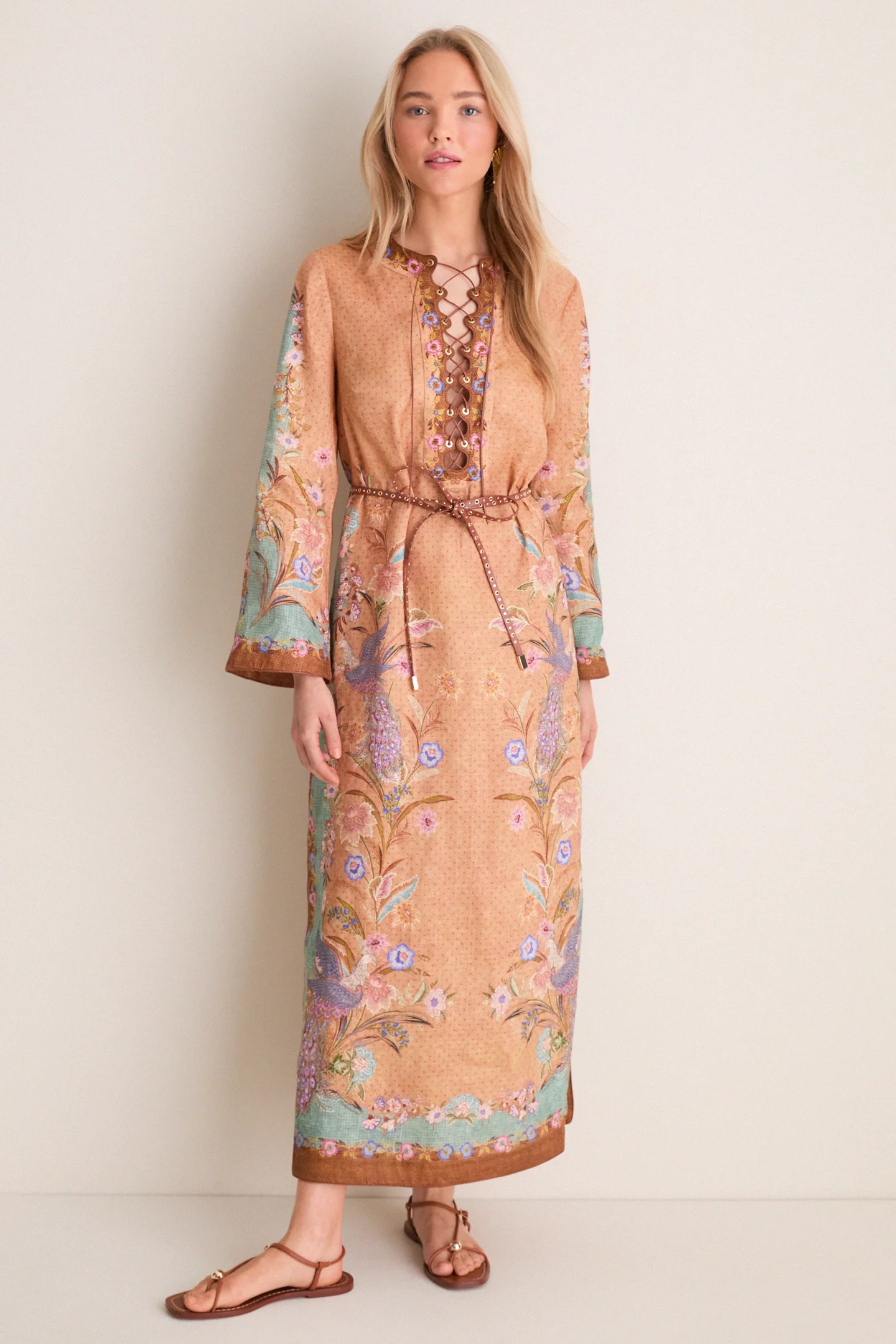 Tan Scarf Floral Indra Tunic Midi Dress | Tuckernuck (US)