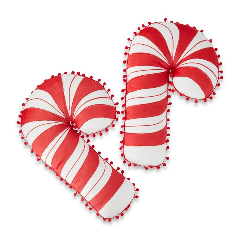 Holiday Time Christmas 15 inch Red and White Candy Cane Decorative Pillows Plush, 2-pack | Walmart (US)