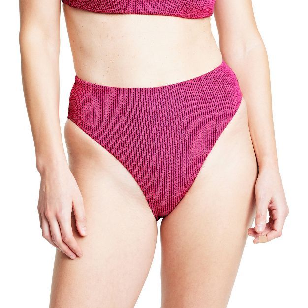 Women's Two-Tone Pucker High Waist Bikini Bottom - Tabitha Brown for Target Pink/Black | Target
