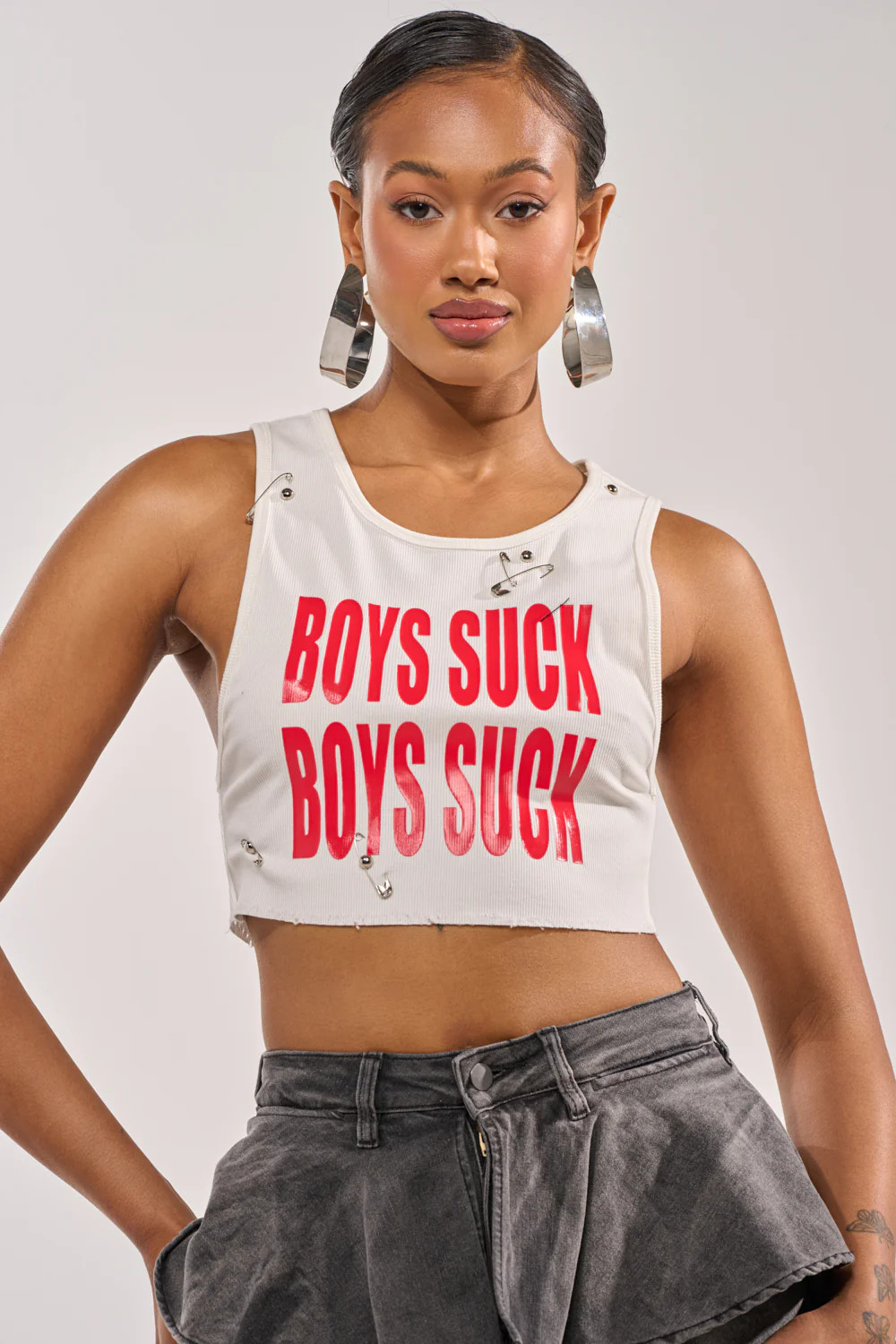 BOYS LIE DISTRESSED CROPPED TANK IN WHITE | AKIRA