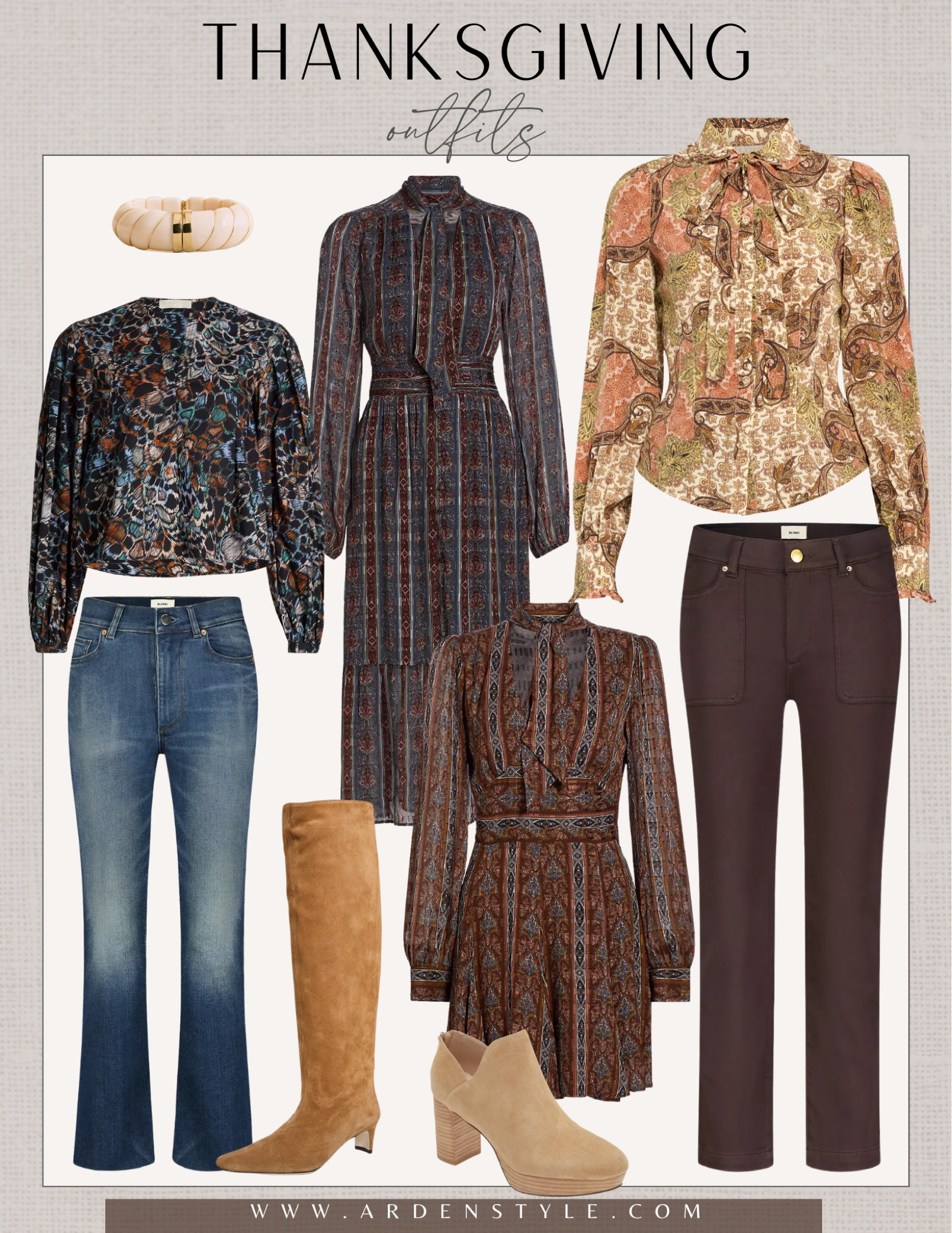 Thanksgiving outfit ideas. Workwear | family photos | fall outfit ideas | boots | booties | knee highs