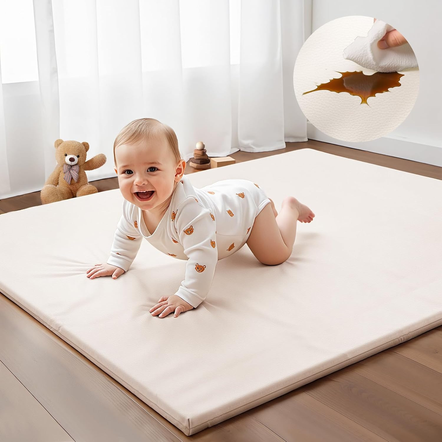 Padded Baby Play Mat - Thick Play Mat for Baby - Super Soft Non Toxic Vegan Leather Mat for Baby ... | Amazon (US)
