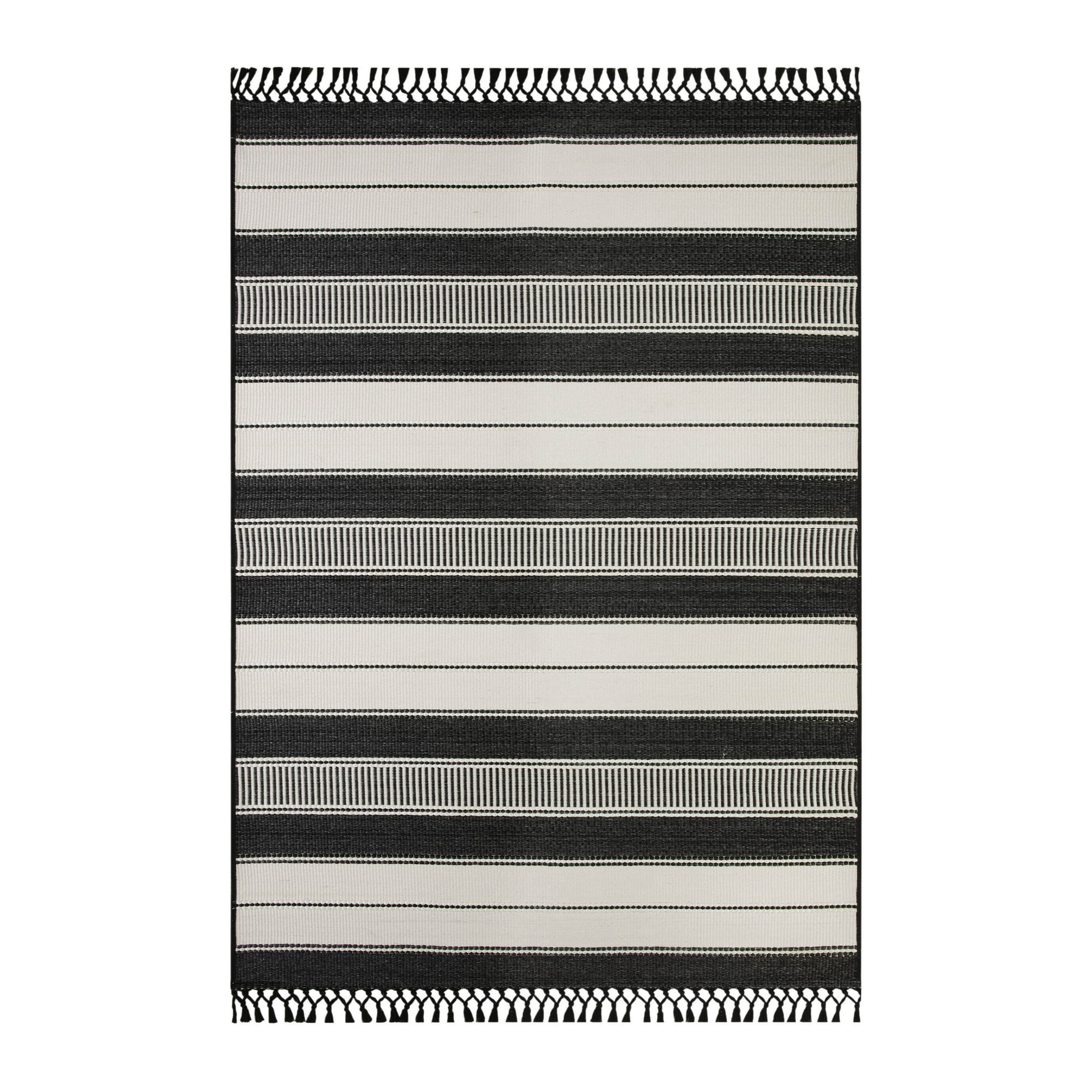 Better Homes & Gardens 5' x 7' Black and White Striped Outdoor Rug | Walmart (US)