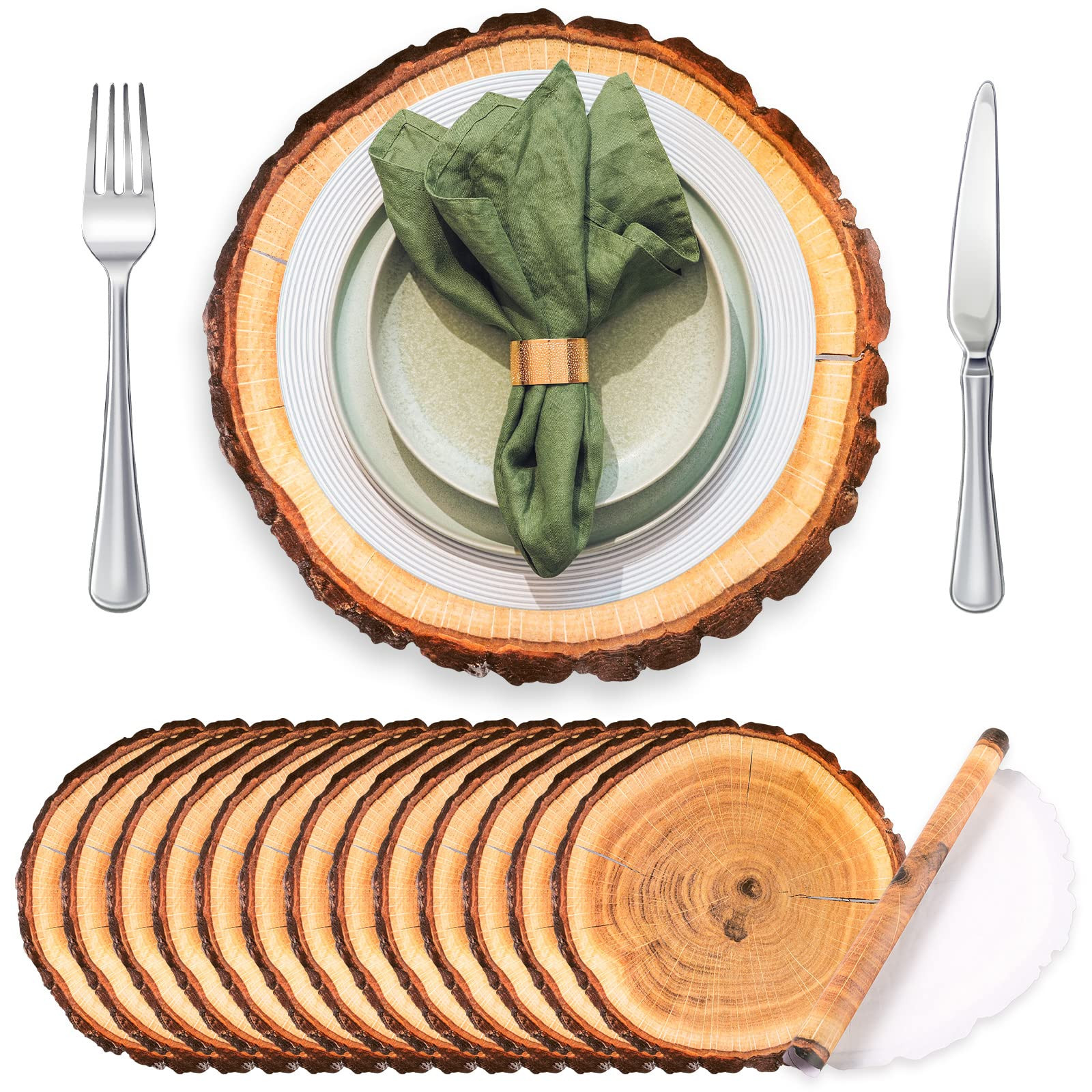 TaoBary 100 Pcs Disposable Wooden Slice Woven Paper Placemats Rustic Charger Place Mat Bulk Table Paper Placemats for Fall Wedding Dinner Party(Wooden) | Amazon (US)
