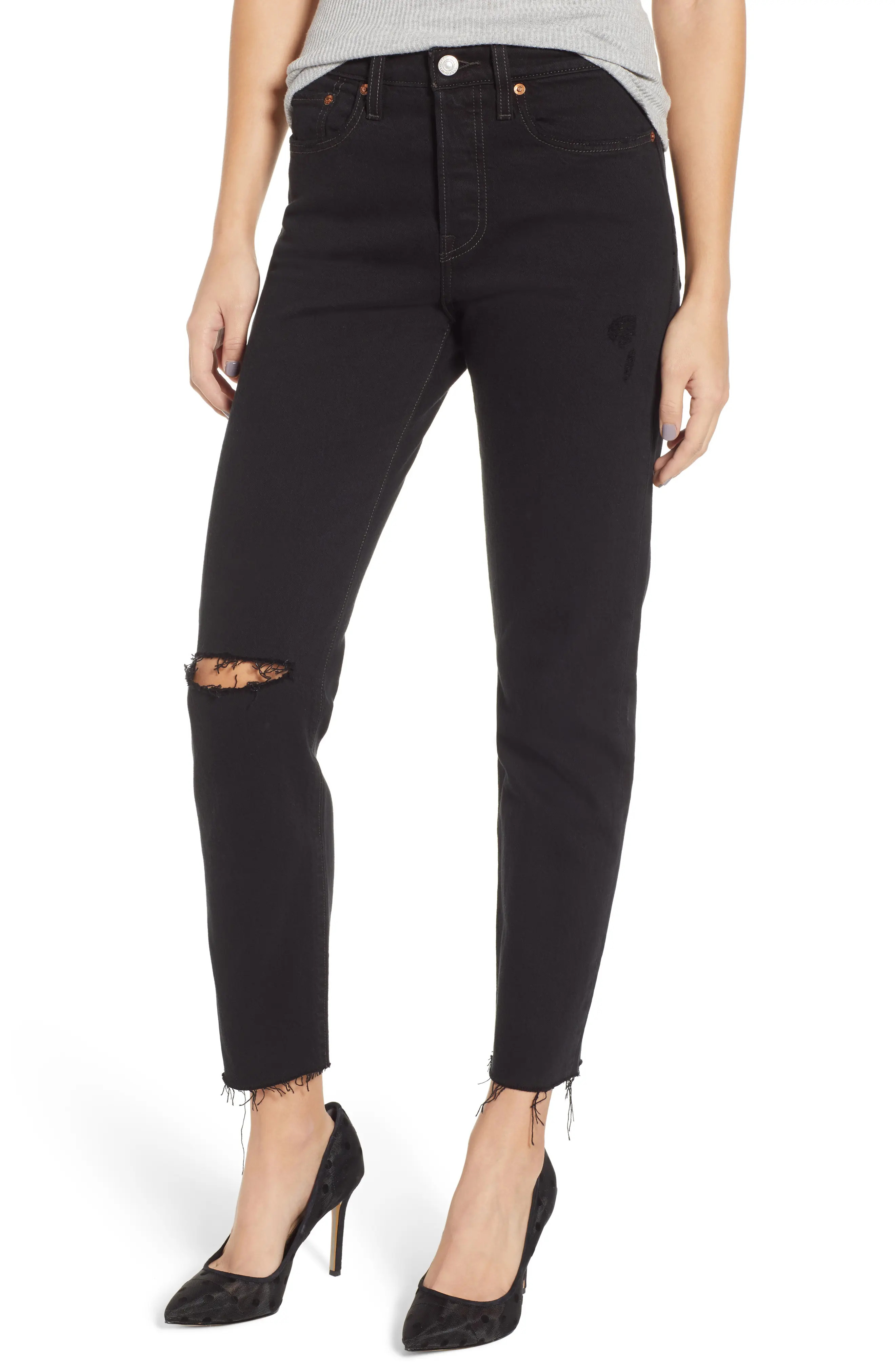 Women's Levi's Wedgie Icon Fit High Waist Ripped Skinny Jeans, Size 24 - Black | Nordstrom