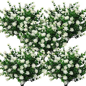 Grunyia 10 Bundles Artificial Fake Flowers, Faux Outdoor Plastic Plants UV Resistant Shrubs Outsi... | Amazon (US)