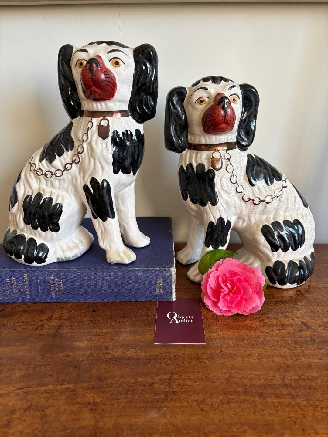 Staffordshire vintage pair of Black and White Mantle Dogs made by Kent. Excellent condition. | Etsy (US)