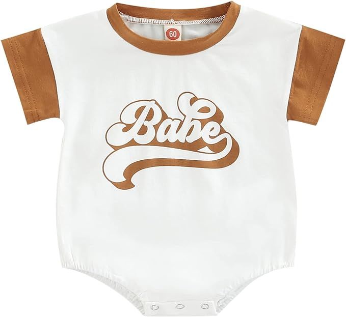 Newborn Baby Boy Letter Print Short Sleeve Romper Summer One Piece Clothes | Amazon (US)