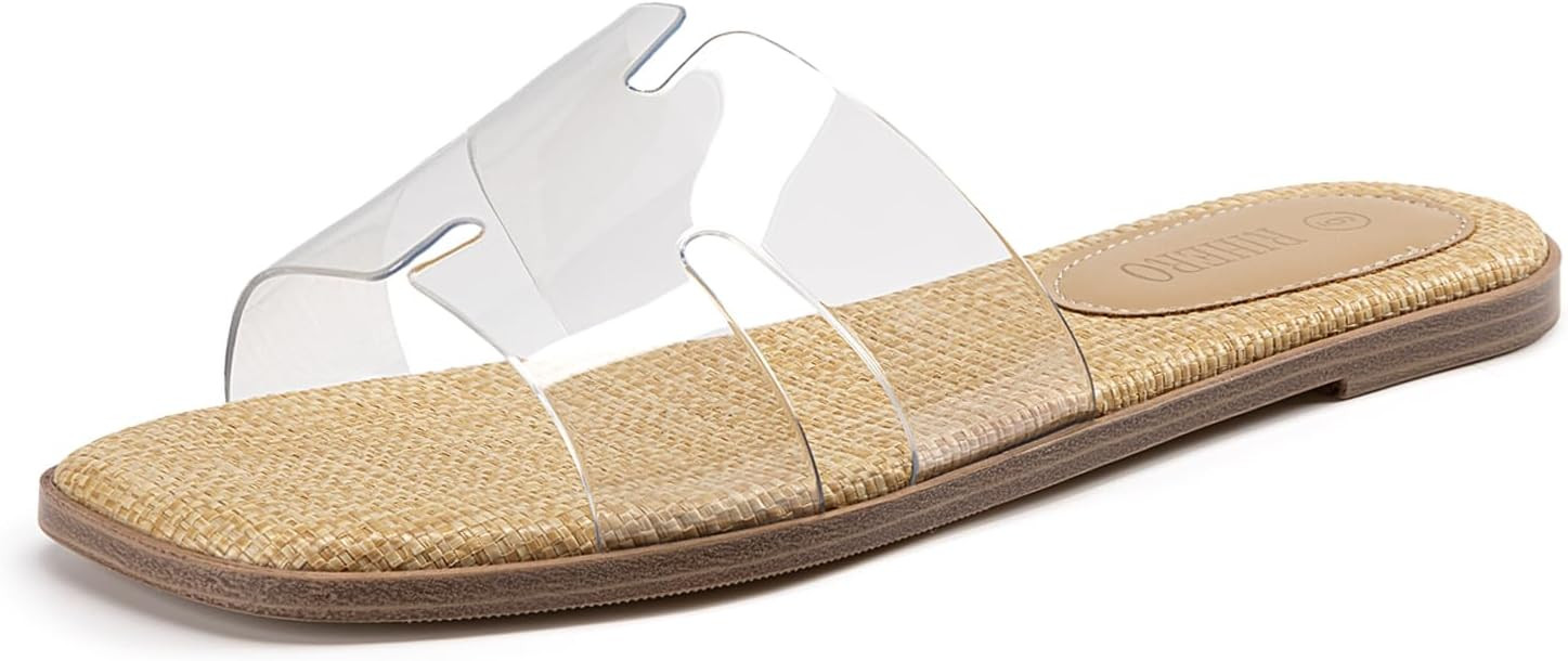 Rihero Women's Dressy Flat Sandals Comfortable Slip On Leather Slide Sandals | Amazon (US)