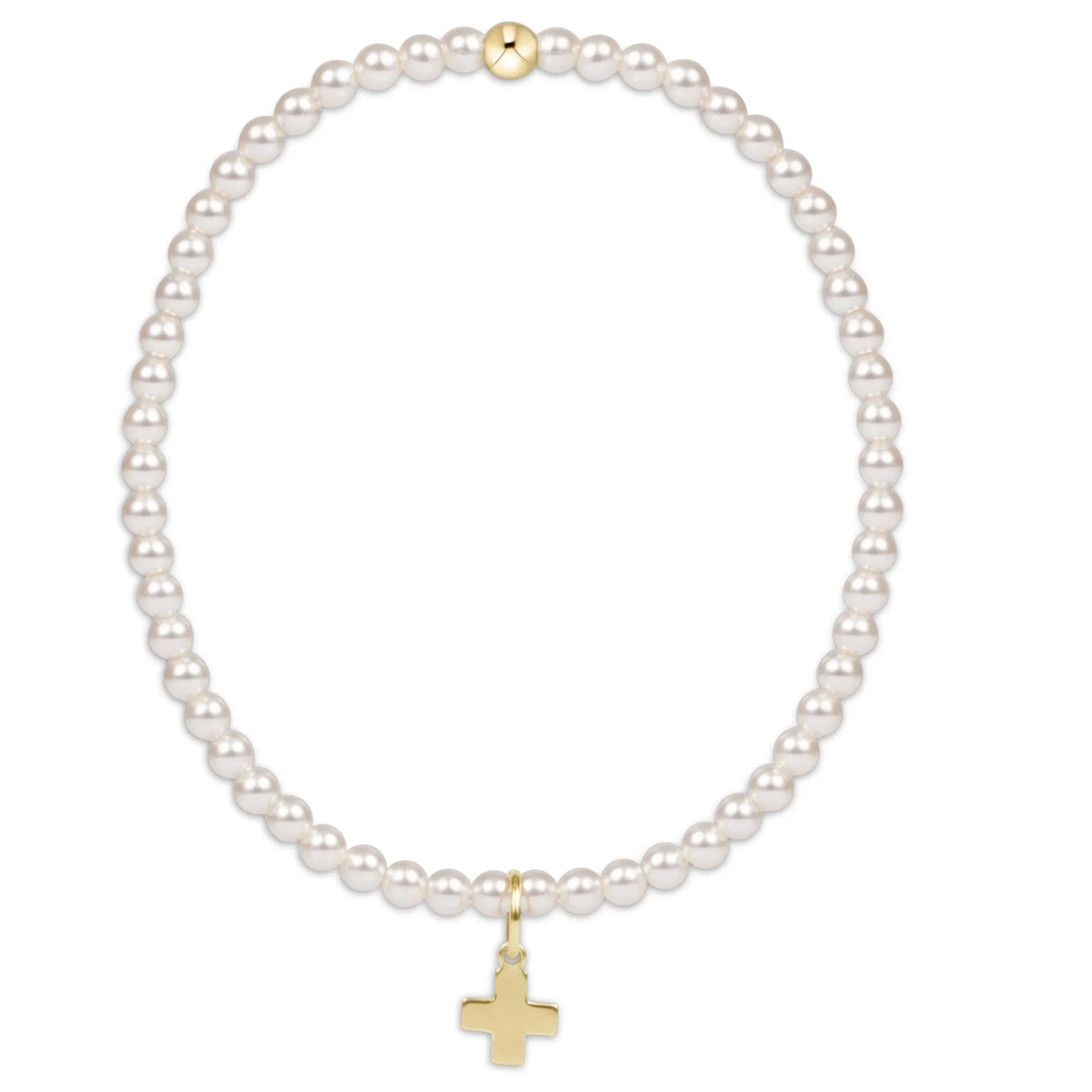 Classic 3mm Pearl Bead Bracelet - Gold Signature Cross Charm | The Horseshoe Crab