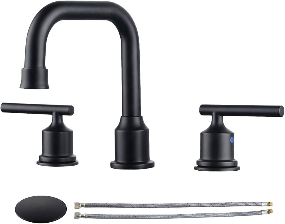 WOWOW Two Handles Widespread 8 inch Bathroom Faucet Black 3 Pieces Basin Faucets 360 Degree Swive... | Amazon (US)